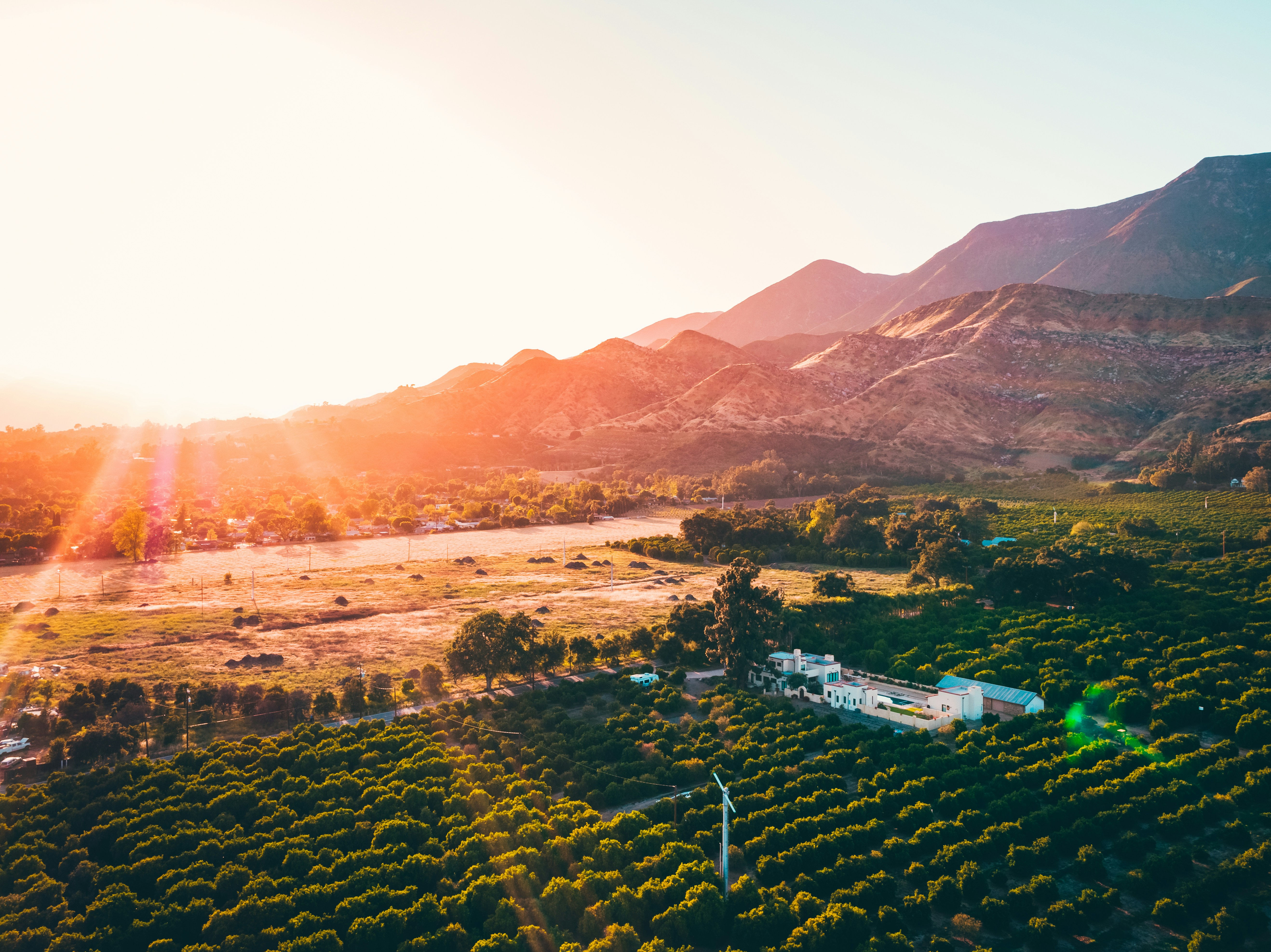 Ojai California valley at golden sunset